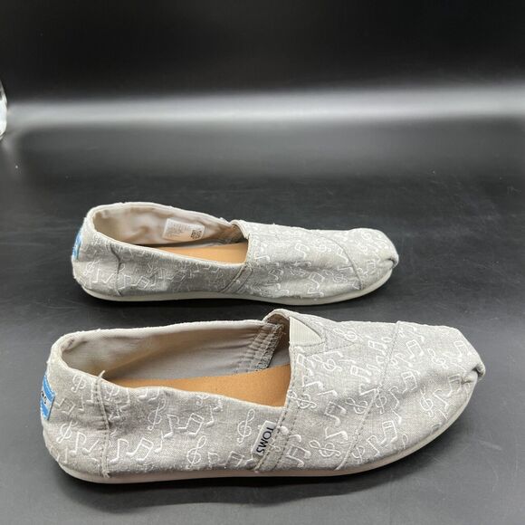 TOMS Musical Notes Canvas Slip-on Shoes Womens Size 9.5 Mocs Music Gray White - Picture 5 of 11